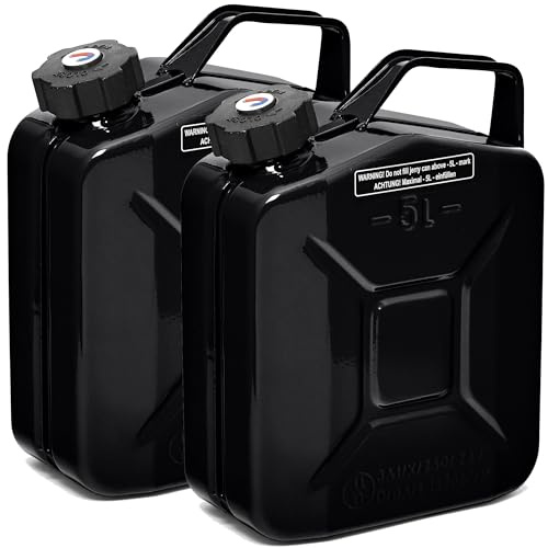BW® Benzinkanister Metall 2x 5 Liter mit Schraubverschluss - Kraftstoffkanister Schwarz - RAL 9005 - TÜV-geprüft und UN-Zulassung - 0,8mm Stahl nach DIN 7274 - Made in Europe