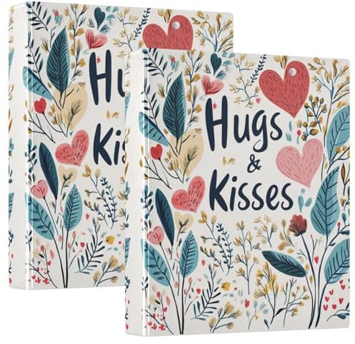 Valentines Day Floral Leaves Eukalyptus Hearts Hugs & Kisses 3,5 cm Ordner mit Klemmbrett, 1/2 Packungen, Bürobedarf, Hardcover