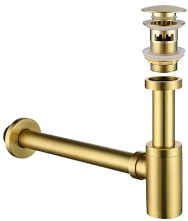 Siphon de bouteille en acier inoxydable pour salle de bain avec trop-plein, siphon pour évier de cuisine et salle de bain, doré brossé