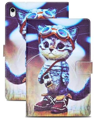 Rostsant Funda iPad 11/10 Generación 2025/2022 (11/10,9 Pulgadas) A16 PU Caso de Cuero Funda Tipo Cartera Carcasa para iPad 10.9 Gato de Aventura