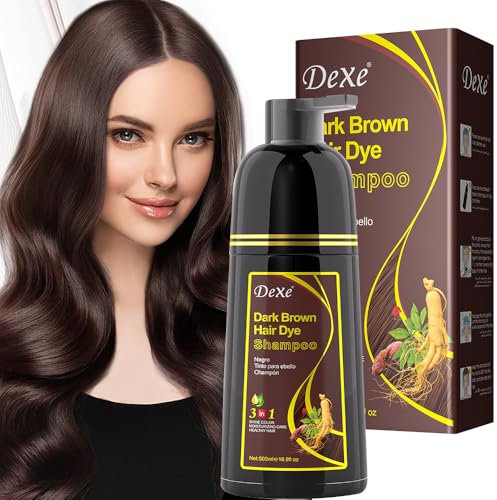 Shampoo colorante per capelli castano scuro, 3 in 1 Shampoo colorante istantaneo per capelli, naturale a lunga durata per uomini e donne con ingredienti a base di erbe (Dark Brown, 500ml)