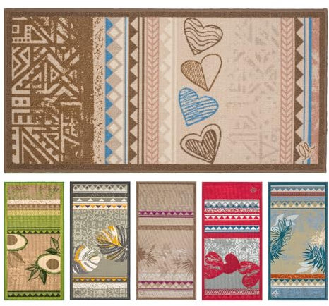 OLIVO.shop SURF Tappeto cucina antiscivolo lavabile stampato, passatoia multiuso colorata, 6 disegni varie misure (HEARTS BROWN, 50 x 180 cm)
