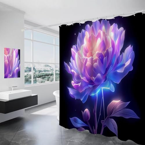 Rideau de Douche Fantaisie Fleurs pour Salle de Bain, Rideaux de Douche à Fleur De Pivoine Abstraite pour décoration de Salle Bain, douches et baignoires 240x200cm Rideaux Douche