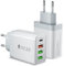 2Pack Chargeur USB C, 40W 4 Port Prise Chargeur Rapide USB C, Multiple Secteur PD+QC 3.1A Type C Adaptateur pour iPhone 16 15 14 13 12 11 Pro Max Mini SE, iPad, Samsung Galaxy,Petit Ventilateur