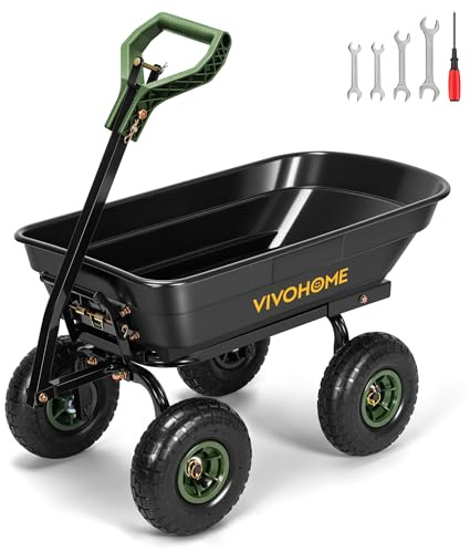 VIVOHOME 4 Cu.Ft 660lbs Wheelbarrow Garden Cart Dump Wagon with 2-in-1 Convertible Handle Attach to ATV or Tractor, 10 All Terrain Wheels, Quick Release System, Heavy Duty Utility Trailer for Yard
