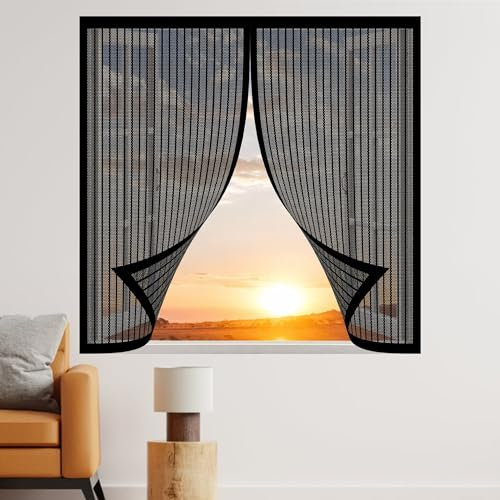 Magnetic Window Screen for Cats 180 x 180 cm Magnetic Closure Mesh Window Curtains Without Drilling Lets Fresh Air in for All Windows, Black