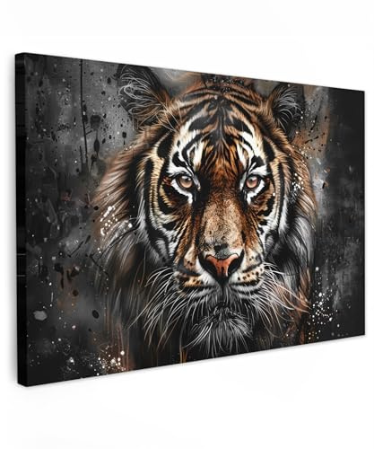 MuchoWow© Wandbilder Schlafzimmer Home Deko Wohnung Bild Wohnzimmer | 90x60 cm - Fotoleinwand Wand Bilder Leinwand Wall Decor Tiger - Tiere - Porträt - Luxus - Schwarz