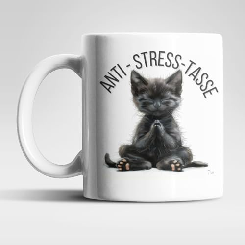 Anti Stress Baby Katze Kätzchen Kaffeetasse Teetasse Tasse Geschenkidee 325 ml, Farbe: Schwarz