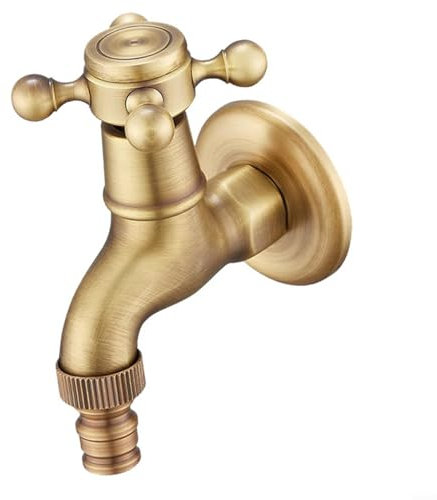 EpheyFIF Robinet mural à poignée unique en laiton, raccord G1/2 avec bec long et court pour machine à laver, salle de bain, buanderie, style vintage, doré (S)