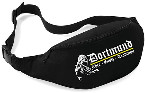 Dortmund Ehre & Stolz Bauchtasche | Unisex Hüfttasche für Spieltag, Stadion & Fan-Outfit - Fußball Fan Gürteltasche mit Stadion-Motiv | M1 Schwarz