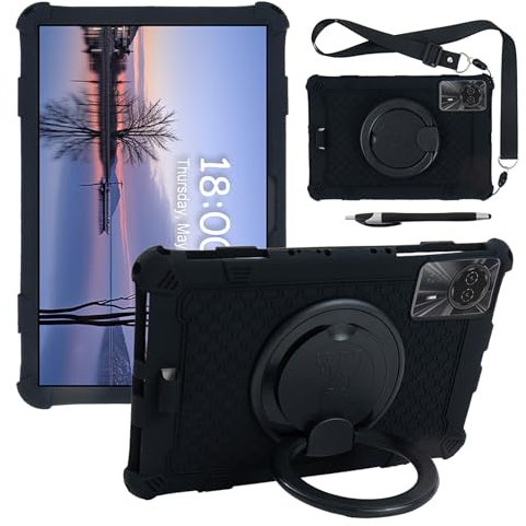 Coque Rétro Rotatif Universel pour Tablette 11 Pouces Compatible avec DOOGEE T30 Pro /T30S/T30E/T30SE, Blackview Tab 90 WiFi/Tab9 WiFi, TECLAST P50/T50HD, OUKITEL OT8/OT11 (Noir)