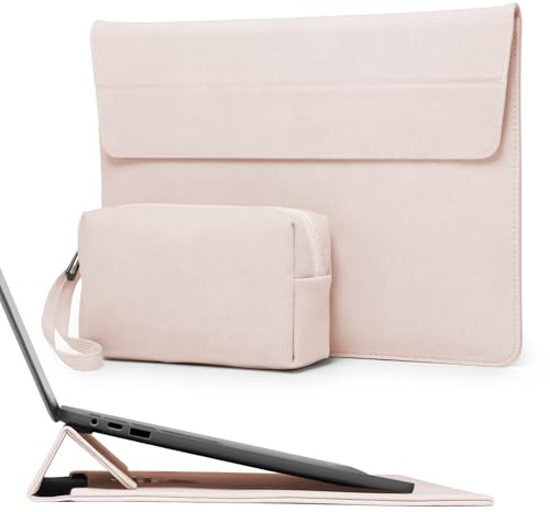 HYZUO 15 Pulgadas Funda Protectora Portátil con Soporte Ajustable para MacBook Air 15 M4 A3241 M3 A3114 M2 A2941 2025-2023 MacBook Pro 15, 15 Surface Laptop 7/6/5/4, con Bolsa Pequeña, Albaricoque