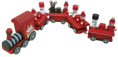 Holz-Zug Rot 5-teilig: Weihnachtsdeko Figur, Deko Weihnachten, Advent & Winter, Weihnachtsfiguren, Dekofigur Miniatur Innen, Holzfigur mit Scheemann & Weihnachtsmann, Weihnachtliche Dekoration, 26 cm