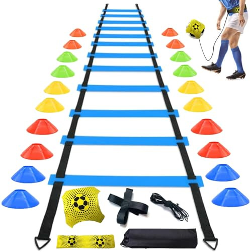 bangminda Fussball Trainingszubehör mit 6m Agility Leiter 20pcs Hütchen und Fußball Kick Trainer Koordinationsleiter Kit Fußball Trainingsset Fussball Agility Training für Erwachsener