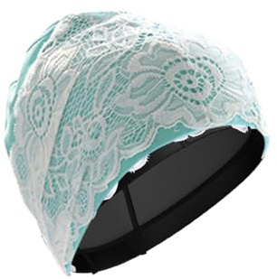 Swi mming Gorra de cuero con encaje de flores para mujeres y hombres, cómodo sombrero decorativo para natación, protector de entrenamiento azul lago