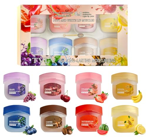 8PCS Fruity Lippenpflege Set, Feuchtigkeitsspendend Lippenbalsam Set, Pflegender Lippenbalsam, Hydrating Lip Balm Set, Lip Sleeping Mask für Verblassende Lippenlinien, Trockene Lippen Reduzieren