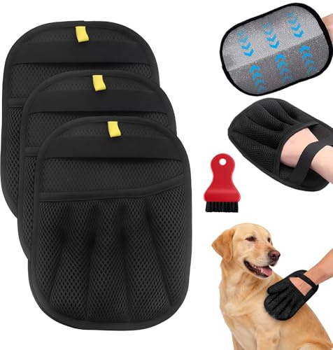 Herspany 3 Pack Haarentfernungs-Handschuhe, Tierhaarentfernungshandschuh | Elektrostatische Handschuhe zur Entfernung von Hundehaaren, Haustierhaarentferner, Katzenhaaren und Staub,Wiederverwendbar