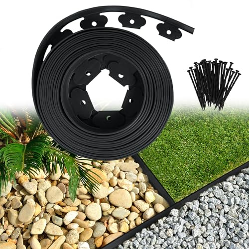 TATIVALO Flexible Rasenkante Kunststoff 20m mit 60 Erdankern, Beetumrandung Gartenpalisade Rasenbegrenzung, UV-beständige Beeteinfassung für Rasen Beet und Wege, Schwarz
