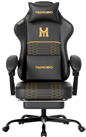 YAMOBO Gaming Chair Ergonomic Gaming Chair Gamer Chair with Armrests Footrest Lumbar Support Headrest Height-Adjustable Office Chair Computer Chair PU Black