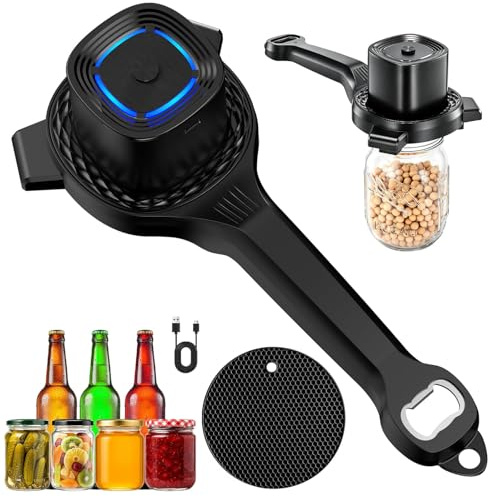 Coxyzoxy Electric Jar Opener for Seniors, 2-in-1 Automatic Jar & Bottle Opener with Power-Clamp Technology, Rechargeable 800mAh Hands Free Can Opener with Anti-Slip Gripper Pad for Dressing, Jar Lid