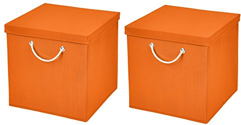 StickandShine 2er Set Orange Faltbox 30 x 30 x 30 cm Aufbewahrungsbox faltbar mit Kordel und mit Deckel