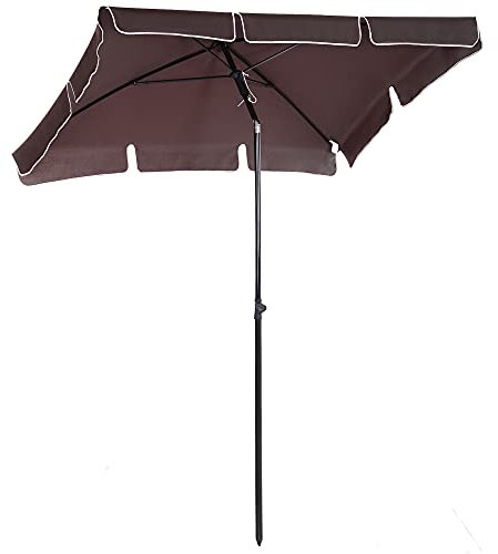 Outsunny 2 x 1.3m Garden Parasol Umbrella, Outdoor Market Table Umbrella with Ruffles & Aluminium Pole, Rectangular Tilting Parasol Sun Shade Canopy, Brown