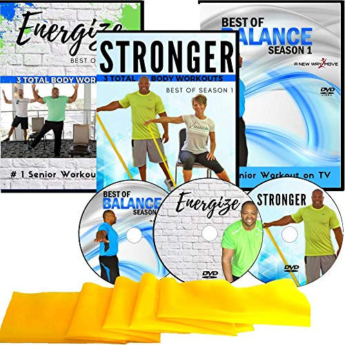 DVD Collection Übung für Senioren - 6 Ganzkörper-Workouts + 10 Balance-Workouts + Widerstandsband + 3 Bonus Übungsgeschenke für Senioren, die Sie lieben werden.