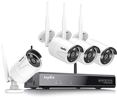 SANNCE Cámara de vigilancia HD 8 CH 1080P con Sistema CCTV con WiFi NVR/WLAN IP cámara de vigilancia, Set de 4 cámaras de vigilancia 1080P, visión Nocturna de 30 m, Alarma de detección de Movimiento