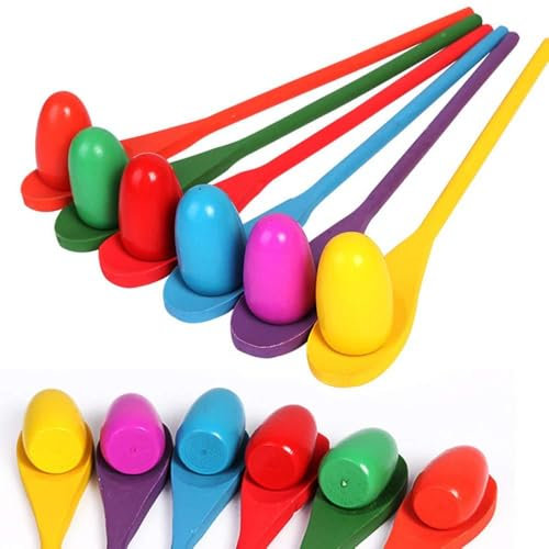 YMer0 Wooden Egg and Spoon Race Game Indoor or Outdoor Balance Game Party Games Egg Spoon Race Game (12pcs, Model 1)