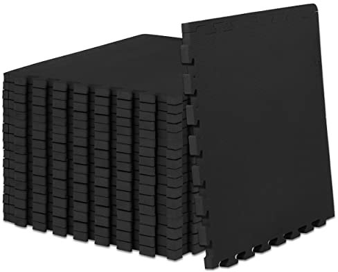 ProsourceFit Extra Thick Puzzle Exercise Mat 1, EVA Foam Interlocking Tiles for Protective, Cushioned Workout Flooring for Home and Gym Equipment, Black 3-Pack