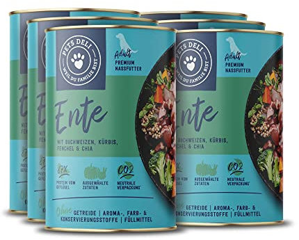Hundefutter nass 4,8 kg - 6er-Pack | Ente mit Kürbis, Brokkoli, Chia und Fenchel