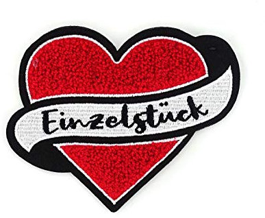 Naehgedoens.de Aufnäher Herz Einzelstück | Rot, Weiß, Schwarz | 12 x 9,5 cm | Patch