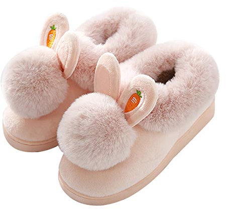WYSBAOSHU Pantofole Invernali Bambina in Cotone Pantofole da Casa Antiscivolo da Donna Pantofole Coniglietto Bambini(30-31EU/Coding 32/33,Rosa