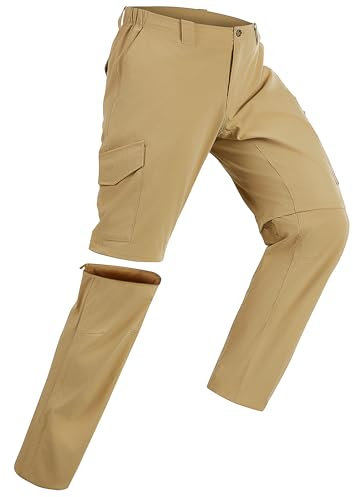 33,000ft Wanderhose Herren Zip Off Trekkinghose, Atmungsaktiv Abnehmbar Stretch Outdoorhose mit 6 Taschen,Sommer Funktionshose Schnell Trockend Leichte Kurze Hose für Wandern Fahrrad Beigebraun