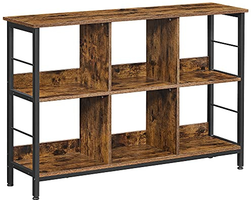 VASAGLE Bookshelf, Cube Shelf, Console Table, TV Stand with 6 Storage Cubes, for Office, Living Room, Bedroom, 13 x 47.2 x 31.5 Inches Industrial Design, Rustic Brown and Black ULLS104B01
