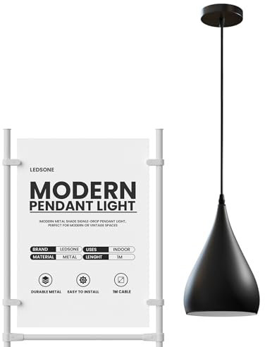 Hängelampe E27 Hängeleuchte Moderne Tropfenförmig Lampenaufhängung Deckenleuchte aus Metall Pendelleuchte 16cm Breite Lampe, 95cm Textilkabel verstellbar für Schlafzimmer Esszimmer Küche,Schwarz