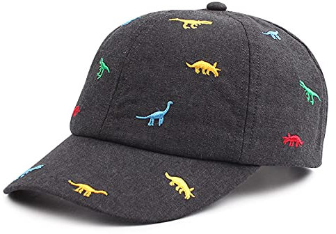 XIAOHAWANG Baseballkappe aus Baumwolle für Kinder, gestickter Dinosaurier, Sonnenhut, Sommer, Mütze, für Kinder 2-5 Jahre, Schwarz , One size