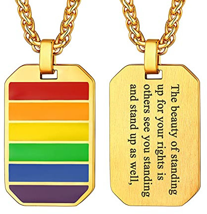 U7 Placa Personalizable de identificación Acero Inoxidable 316L de Hombres Mujeres homoxesuales Cadenas Finas Doradas para Gays Orgullo Arco Iris Rainbow