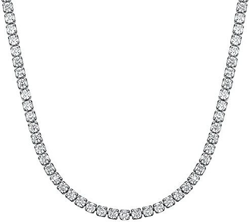 Richsteel Iced Out Halskette für Damen Frauen Bling Tennis Collier mit Zirkonia Schöner Diamant Schmuck Silber Kette 41cm für Freundin Ehefrau