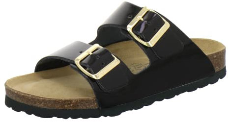 AFS-Schuhe 2100 - Ciabatte da donna alla moda, in vera pelle di alta qualità, realizzate in Germania, Pelle laccata nera., 38 EU