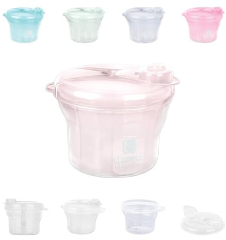 KikkaBoo Dispensador de Leche en Polvo 2 en 1, Dosificador con 3 Espacios de Almacenamiento, Fácil de Transportar, Rosa Claro