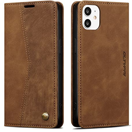QLTYPRI Hülle für iPhone 12/iPhone 12 Pro, Vintage Dünne Handyhülle mit Kartenfach Slot Ständer PU Ledertasche Klapphülle TPU Bumper Flip Schutzhülle Kompatibel mit iPhone 12/12 Pro - Braune