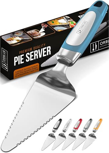 Orblue Cake Slice and Pie Server, Stainless Steel Knife Cake Slicer and Server Cake Cutter with Serrated Edges for Cake Pizza, Blue