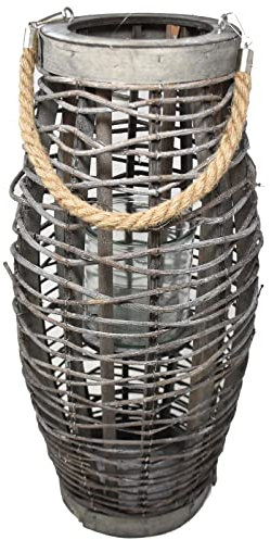 Dadeldo Living & Lifestyle Laterne Windlicht -Coco- Holz-Rattan 46x23cm grau-Washed Dekoration