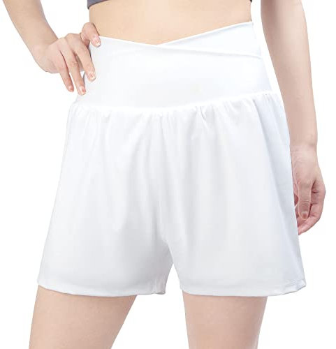 Sporthose Damen Kurz 2 in 1 Sport Shorts Damen Sommer High Waist Laufhose Damen Kurz Elastisch Schnelltrocknende Jogginghose Running Yogahose Trainingshose mit Taschen