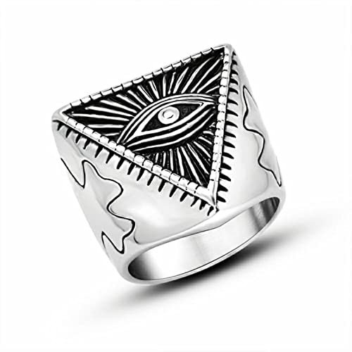 XJruixi Retro Stainless Steel All-Seeing Eye Ring Men Punk Hip Hop God's Eye Street Mens Ring Fashion Jewelry Gifts