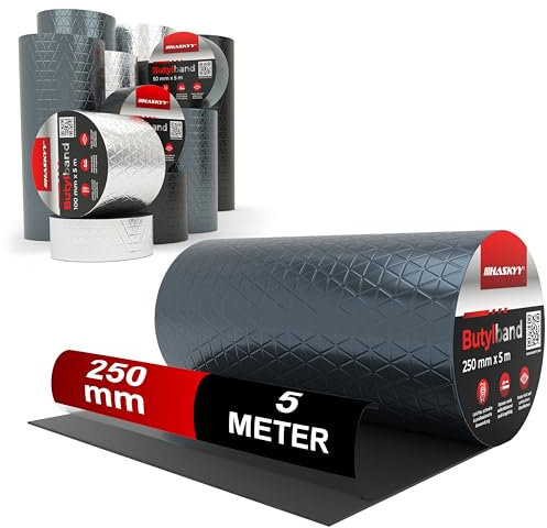 Wasserdichtes Klebeband Butylband I 250mm*5m Anthrazit hochwertig selbstklebend mit Aluminiumfolie I Butyl-Tape alterungsbeständig korrosionsbeständig UV-beständig