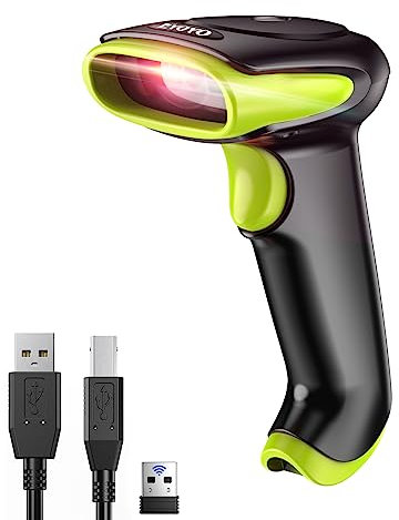 Eyoyo Douchette Code Barre 1D 2D QR Code, Lecteur Code Barre sans Fil 3 en 1 Compatible avec Bluetooth et 2,4 GHz sans Fil et Scanner Code Barre Filaire USB Portable(Vert)