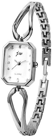 JewelryWe Damenuhr Edelstahl Rechteck Uhren Damen - Silber Analog Quarz Armbanduhr mit Edelstahl Armband und Rechteckigem Strass Zifferblatt Elegant Beiläufige Armkette Uhr für Frauen Mädchen