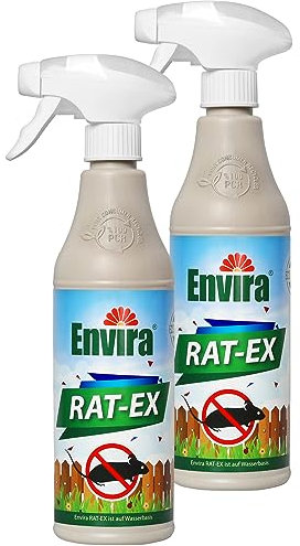 Envira Rat-Ex Ratten- & Mäuseabwehr Spray, 2x500 ml - Ratten, Mäuse & Nagetiere vertreiben - Hochwirksames Mäuseabwehrspray auf Wasserbasis, kein Gift